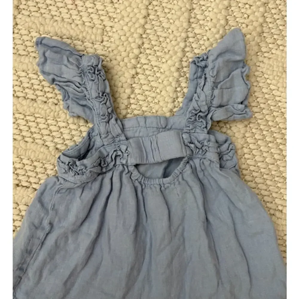 Girls ZARA Beach Blue Linen Ruffle Summer Dress Size 4